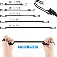 Vista 6 de Correas elásticas dobles J de 18 pulgadas con ganchos, cuerdas elásticas negras con ganchos, resistentes al aire libre para campamento, carpas