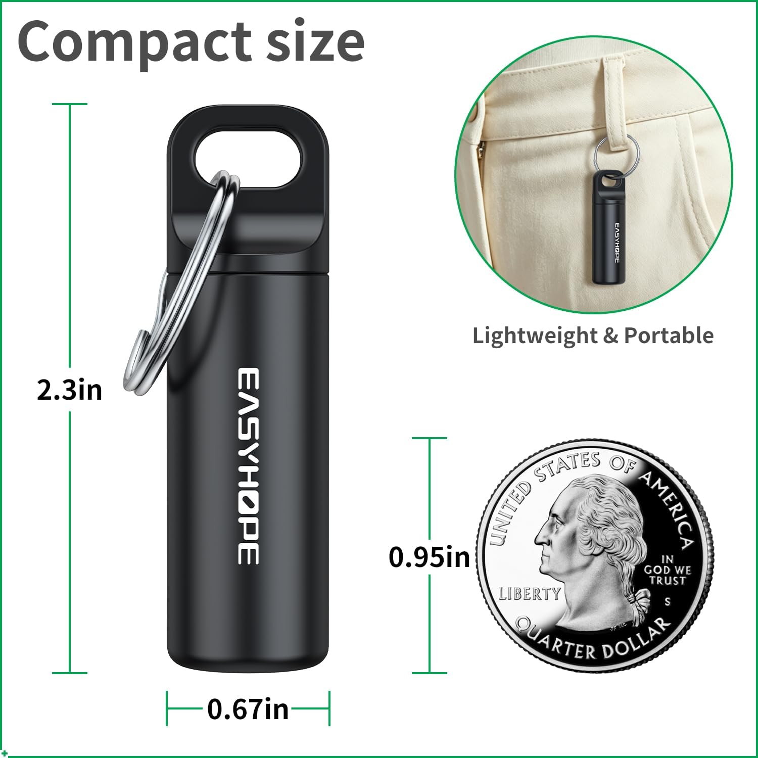 Small Portable Pill Box (2 Pack), Waterproof Aluminium Alloy Keychain Case