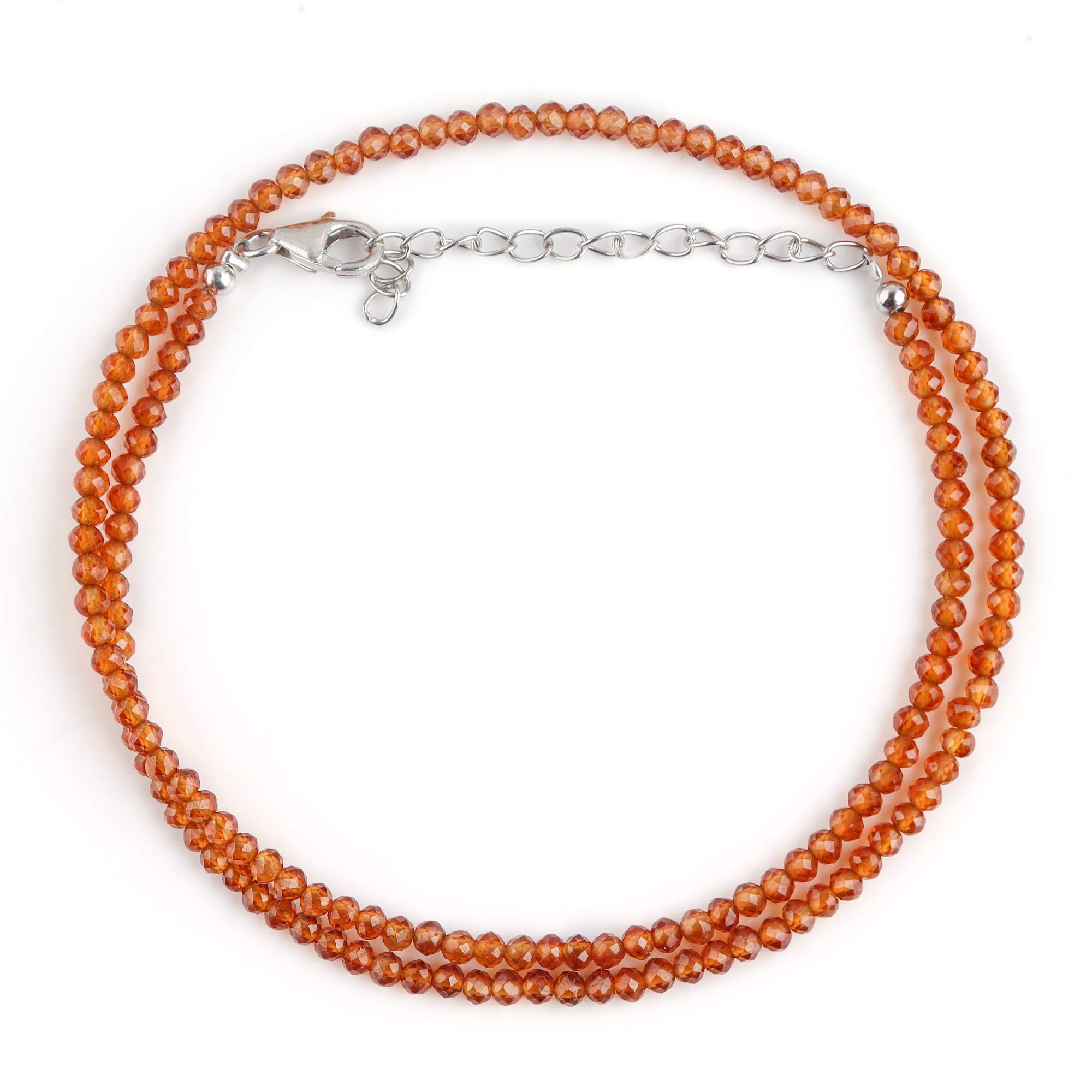 OdrillionGems A+ Natural Spessartite Garnet Gemstone Beads Choker Necklace, Rhodium 925 Sterling Silver Women Jewelry, Energy Healing Crystals, January Birthstone, Valentine Gift, Size 18inch