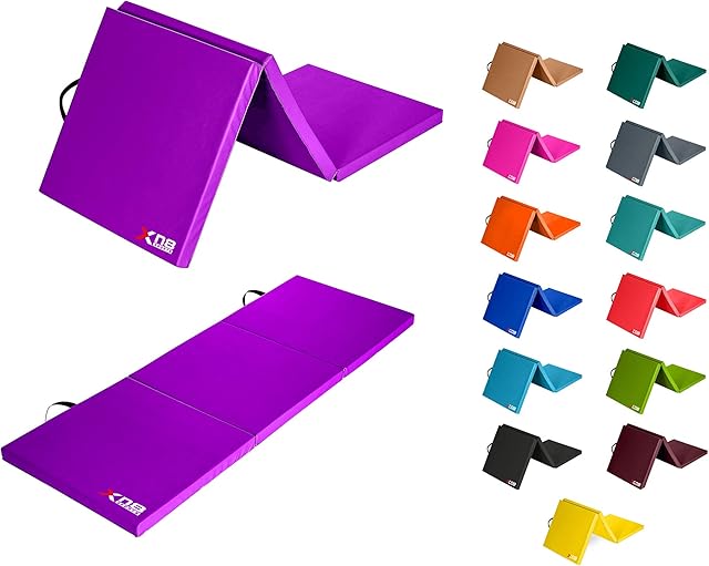 Xn8 Tri-Fold Gymnastics Mat with Carrying Handles Non Slip PU Leather Soft 6cm Thick Folding Gym Mat for Home Fitness Workout Exercise Yoga Pilates