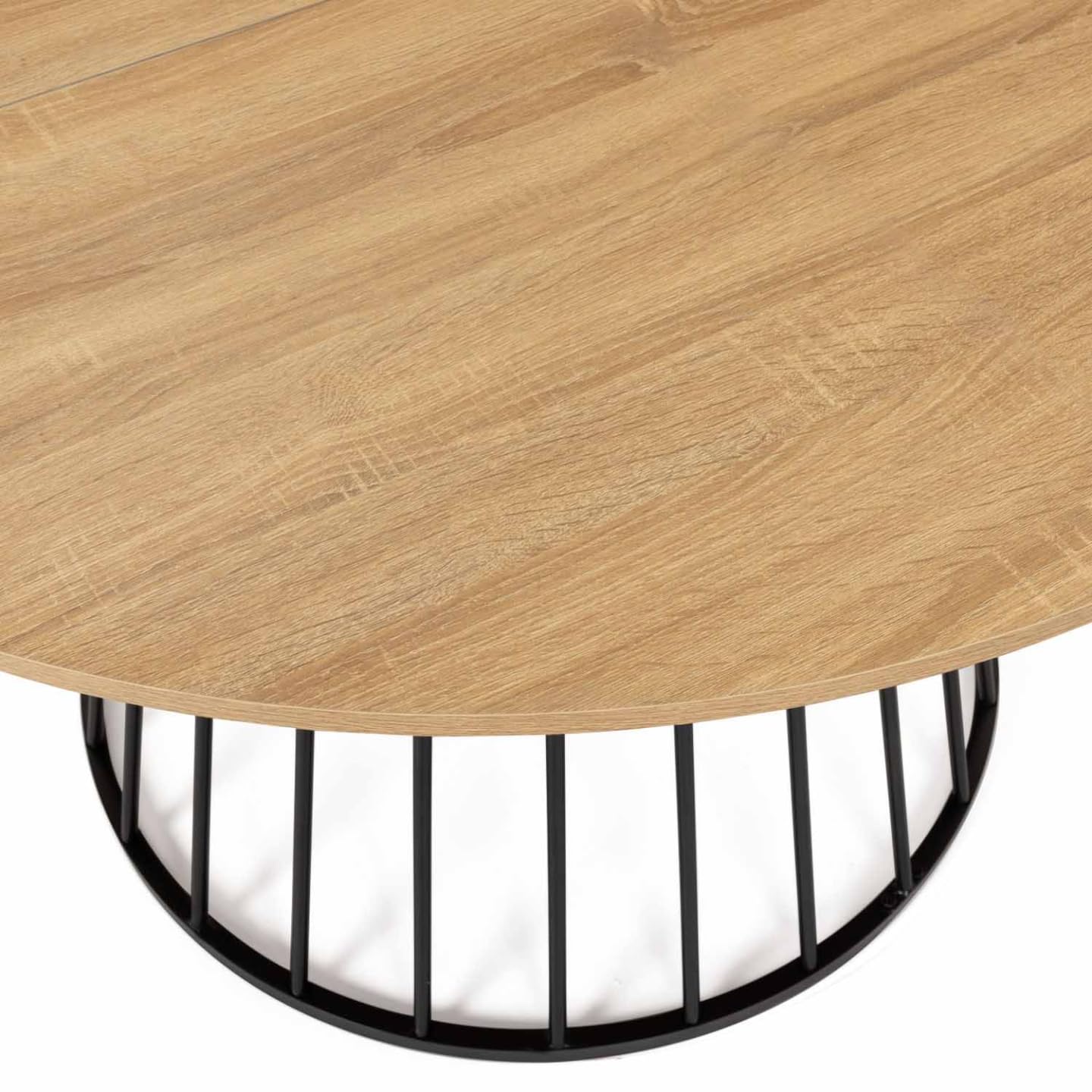 IDMarket - YUNA Tavolo da pranzo rotondo per 6 persone con piano in legno e gamba in filo metallico nero 110 cm