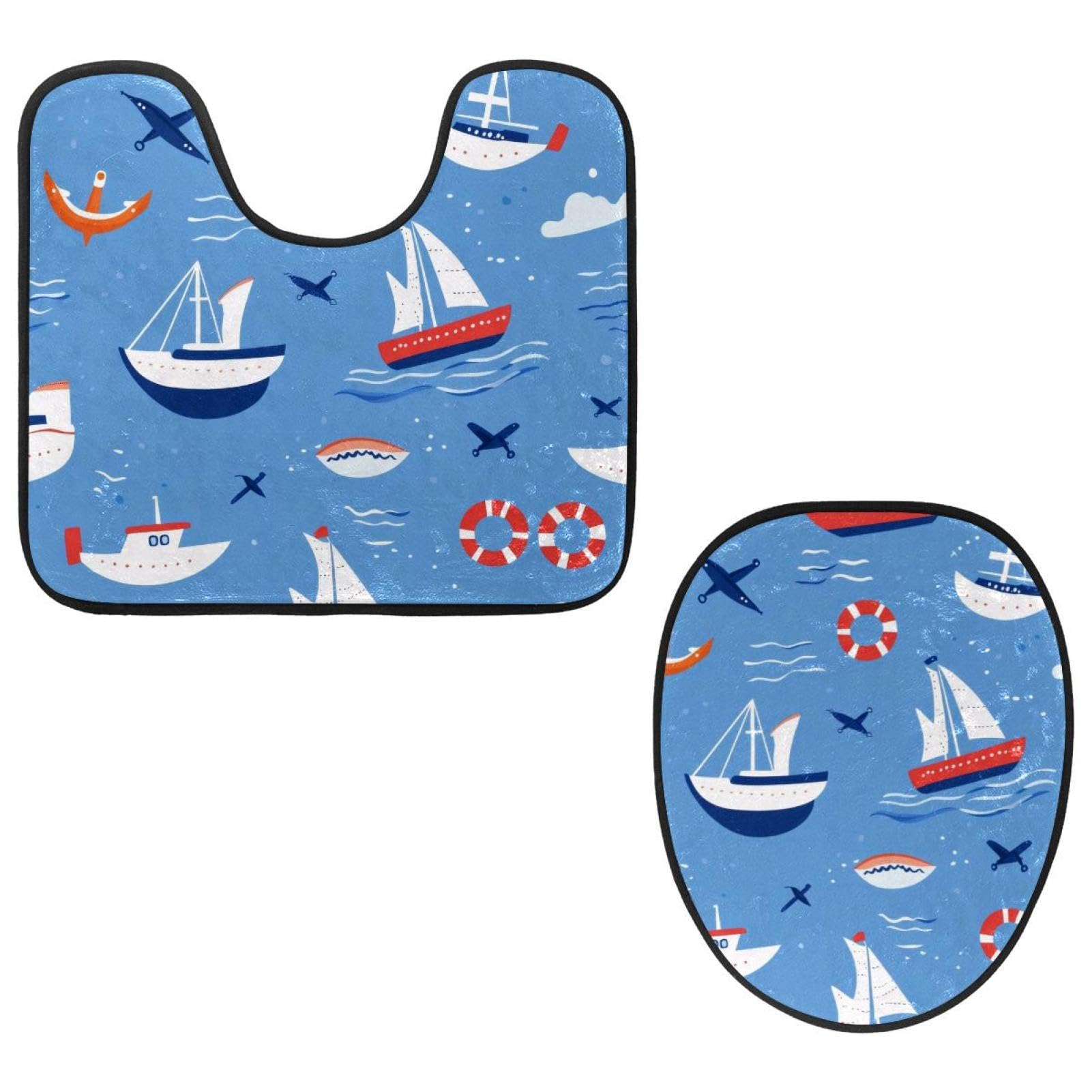 2 Pieces Flannel Toilet Contour Mat and Toilet Lid Cover, Soft Toilet Lid Cover Set Machine Washable Non Slip Contour Mat for Bathroom Decor Accessories