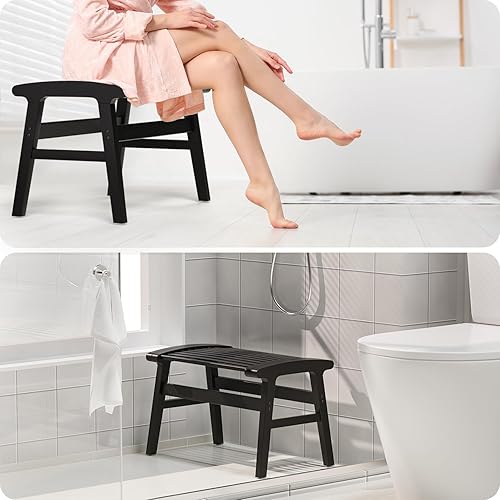 Miniatura 3 de Silla de ducha para ducha interior, banco de ducha de bambú con gran superficie suave, taburete de ducha impermeable y antideslizante para personas