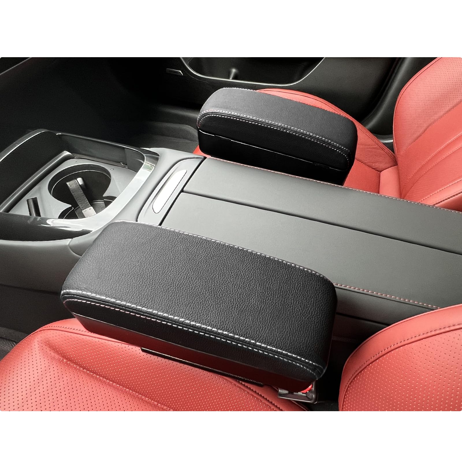 BIXUAN Bracciolo centrale universale, contenitore per auto, organizer per braccioli, console centrale, supporto per gomiti, cassa telescopica regolabile (linea bianca tutti senza freno a mano)