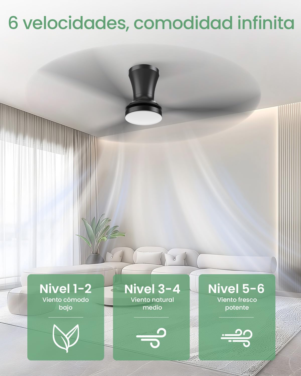 Airwit Ventilador de Techo con Luz y Mando a Distancia, 106cm Regulable 3CCT LED Lámpara Silencioso Ventilador Techo, 6 Velocidades Moderno para Salón Dormitorio, Reversible DC Motor