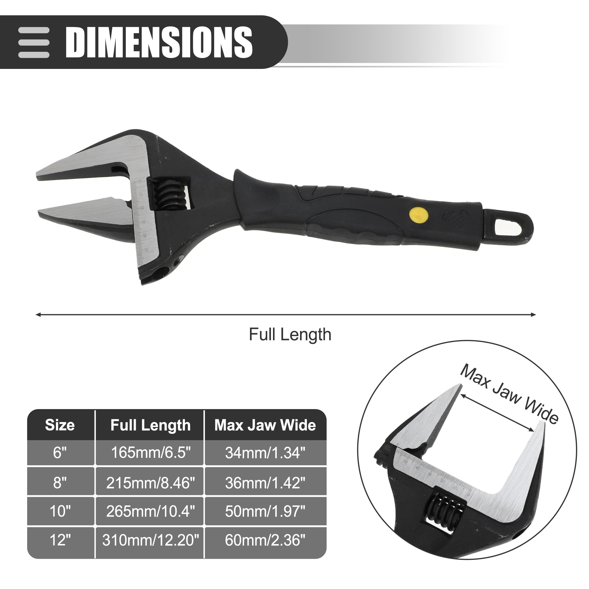Motoforti Adjustable Spanner Wide Jaw Opening Wrench Tool,12" Size,Steel,Black - Image 4