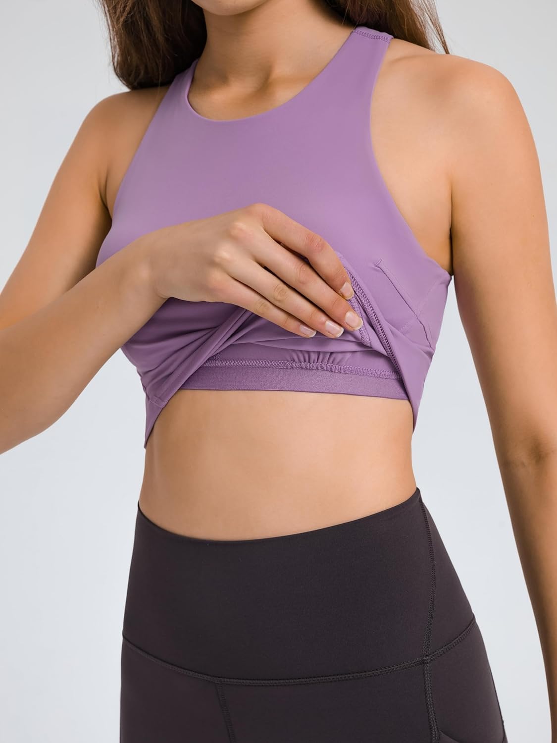 ABOCIW High Neck Longline Sports Bras for Women Racerback Padded Workout Crop Tank Tops with Built in Bra