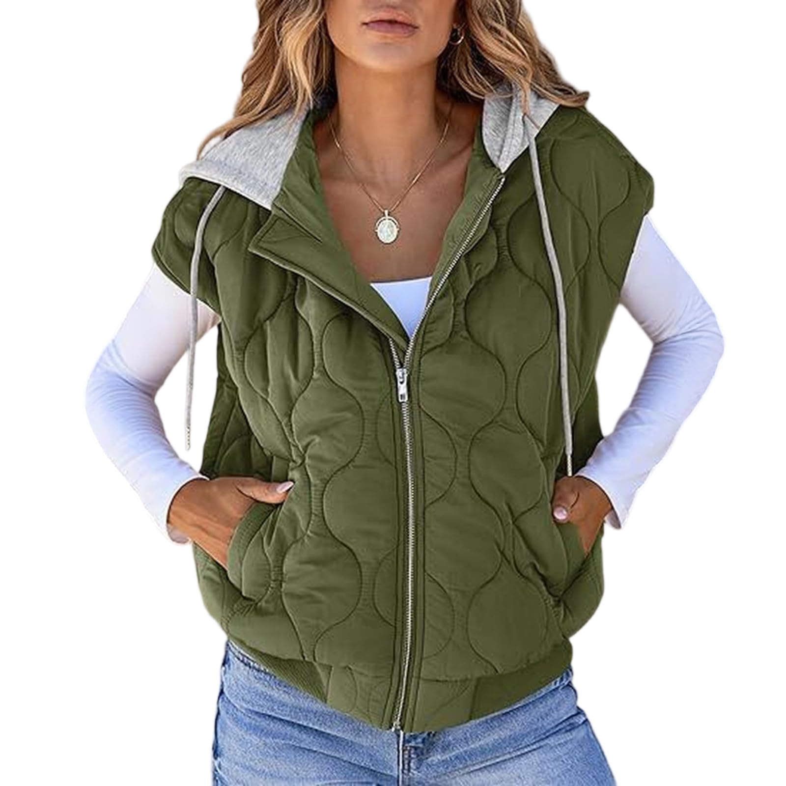 Ärmellose Weste Damen Steppweste Einfarbig Jacke Mit Reissverschluss