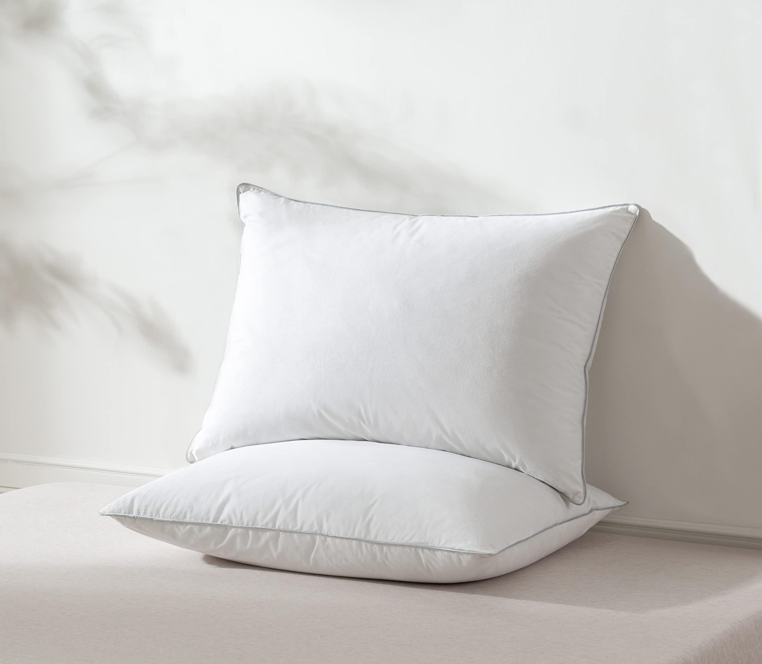 AIKOFUL Premium Goose Feathers Down Pillow,Bed Pillow for Sleeping,Set of 2 King Size Pillows,100% Percale with Sliver Piped Edge