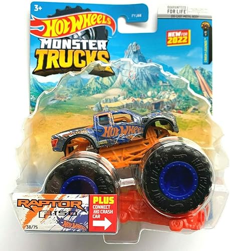 DieCast Hot Wheels Monster Trucks 2017 Ford Raptor F 150 38/75, camión a escala 1:64 con auto Connect y Crash