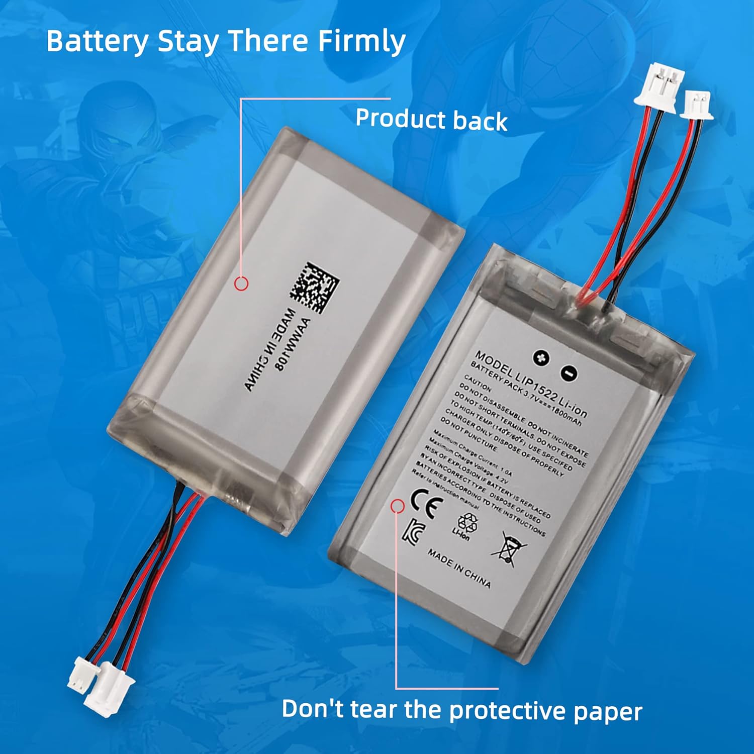 Xahpower PS4 Controller Battery, 1800mAh Replacement Battery Compatible with PS4/ PS4 Pro/ PS4 Slim Wireless Controller CUH-ZCT2 CUH-ZCT2E CUH-ZCT1E CUH-ZCT1U (Big and Small Plug)