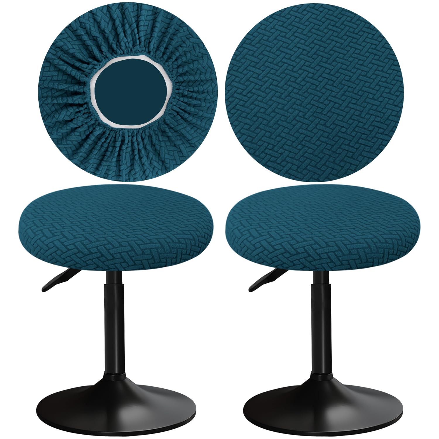YINGAYOU Stool Covers Round 12-16"/30-40cm with Jacquard Bar Stool Seat Covers Round, Elastic Soft and Comfortable are Rich Color (2, Peacock Blue)
