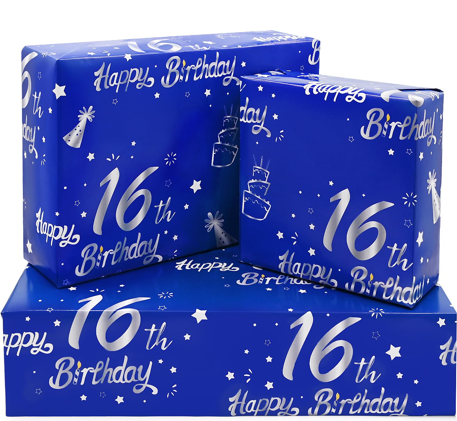 16th Birthday Wrapping Paper,5Pcs 50 * 70cm Blue Silver Wrapping Paper for Boy Girls Birthday Decorations โ image 1