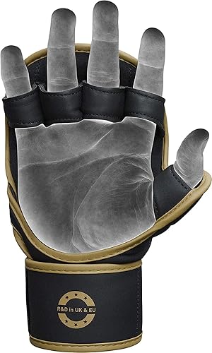 Miniatura 8 de RDX Guantes MMA Sparring Grappling, guantes híbridos de palma abierta para artes marciales para hombres y mujeres, soporte de muñeca de cuero Maya,