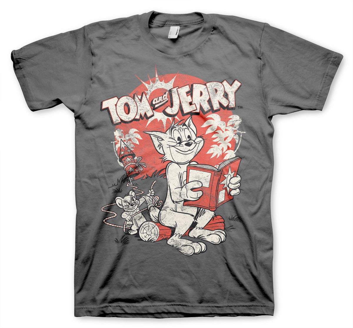 Tom & Jerry Officially Licensed Vintage Comic Mens T-Shirt (Dark Grey), Medium