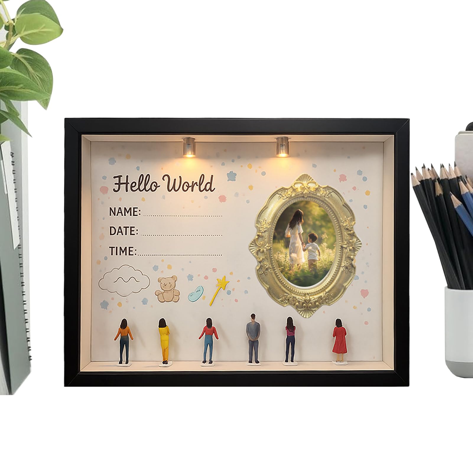 Recuerdo conmemorativo estético con marco de fotos infantil para escritorio