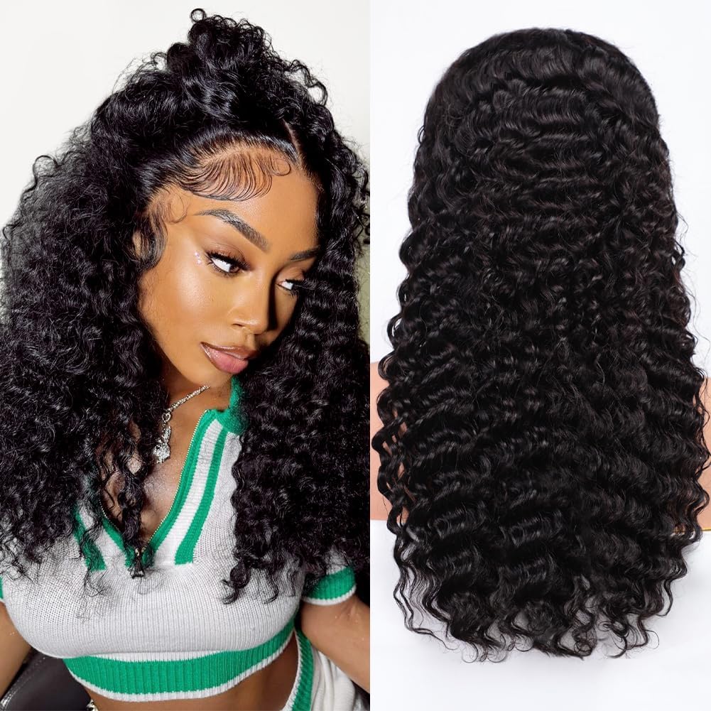 Newshion Water Wave Lace Front Wigs Human Hair Pre Plucked Bleached Knots 180 Density 4x4 Lace Front Wigs 20 Inch Hd Lace Frontal Wig With Baby Hair(