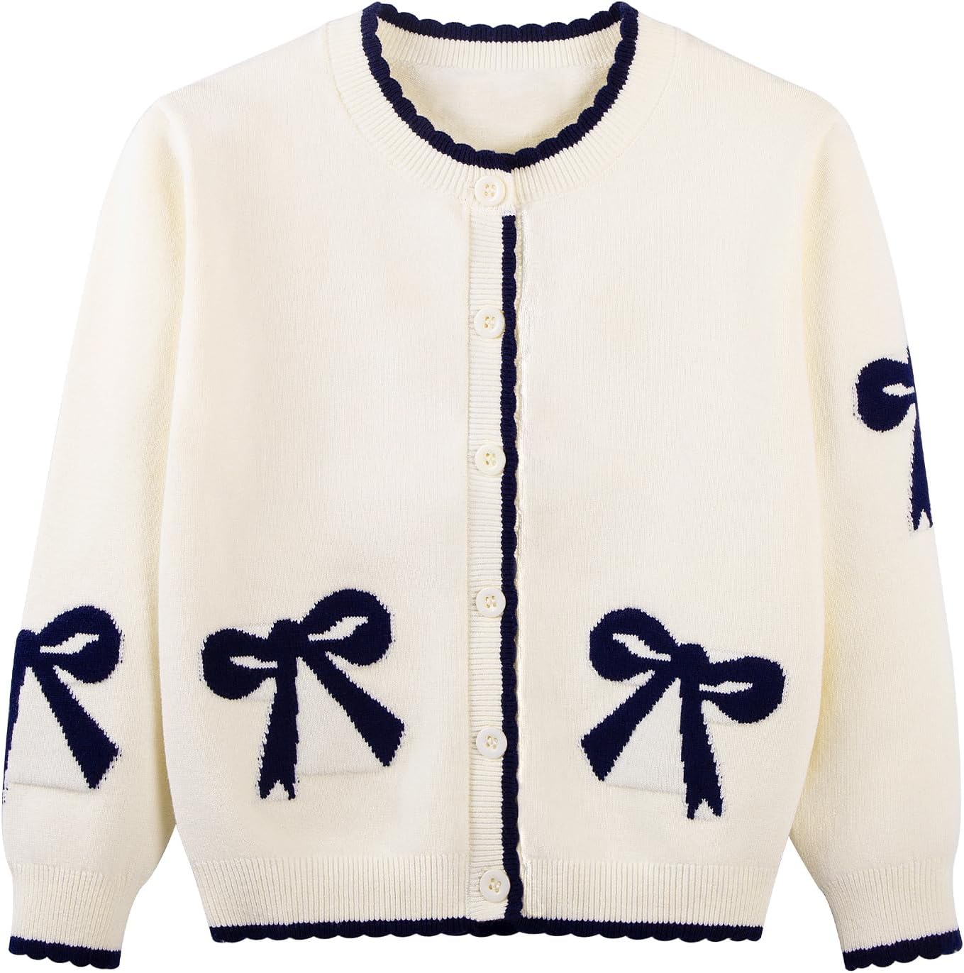 Danny D Girl Bow Sweater Cardigan Open Front Button Down Long Sleeve Knitwear Coat - Image 3