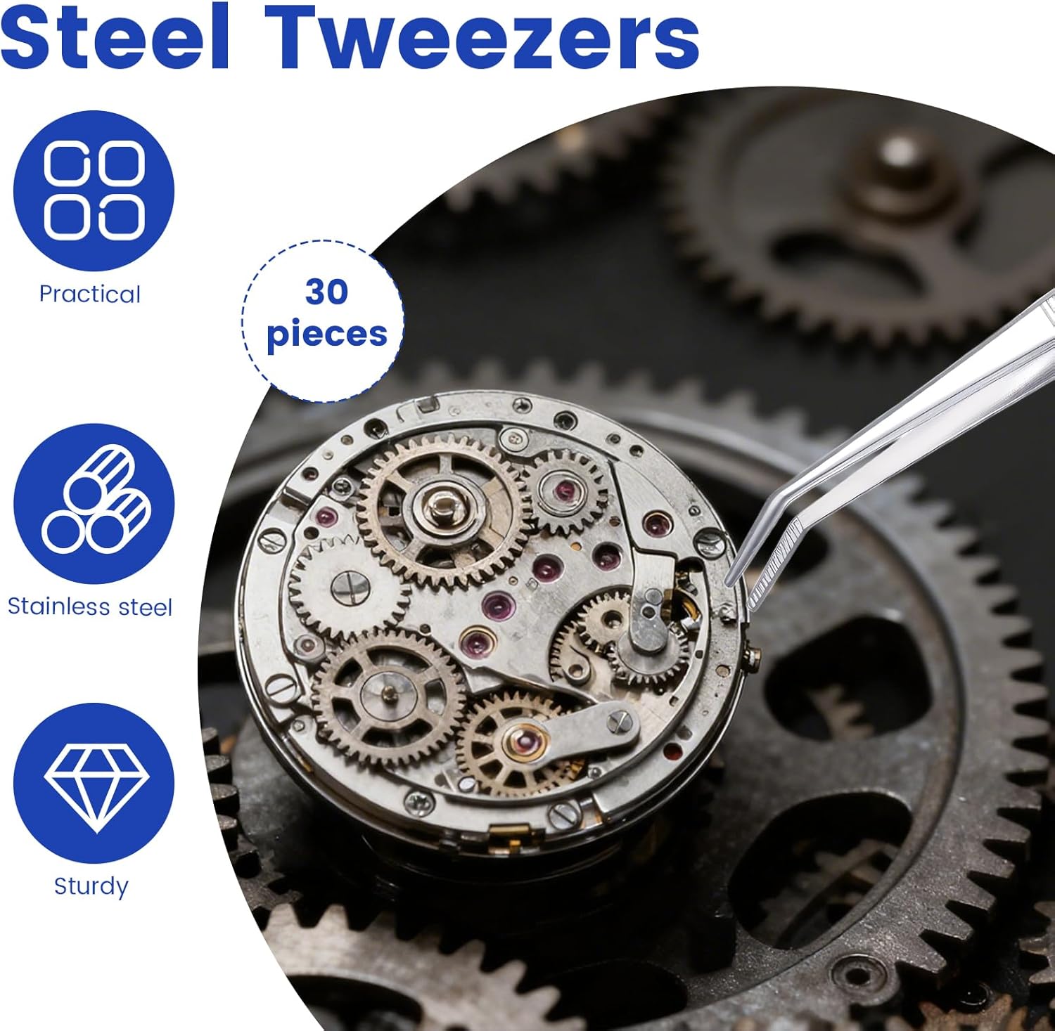 30 Pcs Stainless Steel Tweezers, Curved Serrated Tip Multipurpose Forceps, Crafting Sewing Machine Tweezers Bulk, Silver