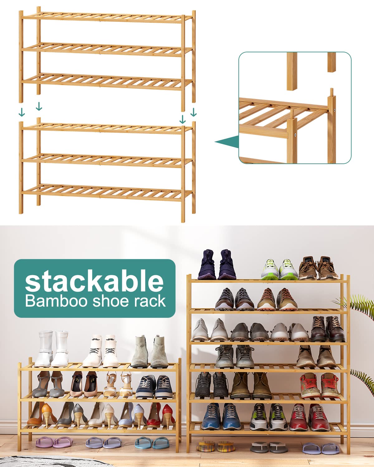 Snapklik.com : Viewcare 3-Tier Long Shoe Rack, Bamboo Wood Shoe Rack ...