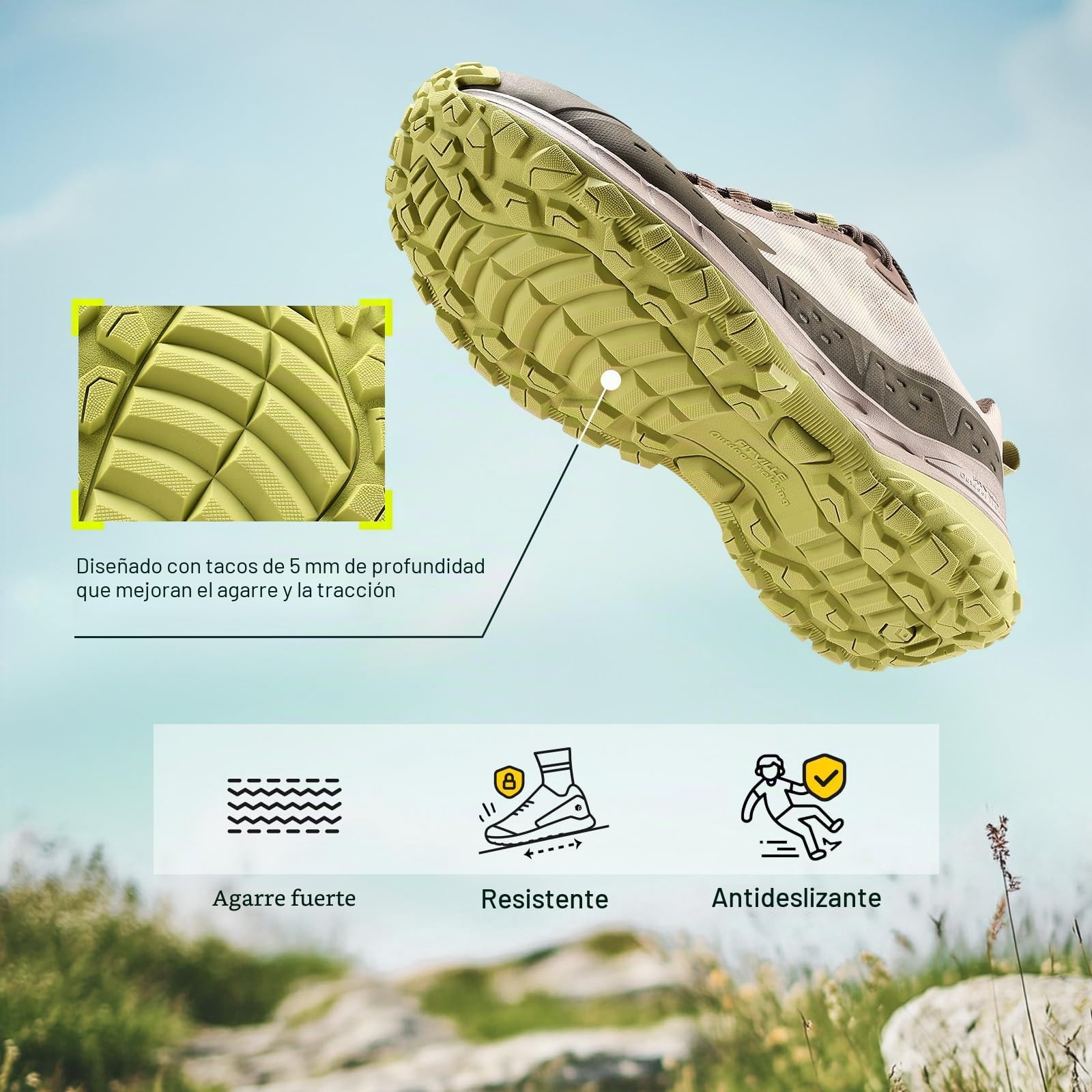 FitVille Extra Anchos Zapatillas de Senderismo Hombre Impermeables Antideslizantes Zapatos de Trekking de Montaña Calzado Deportivo para Caminar y Exteriores