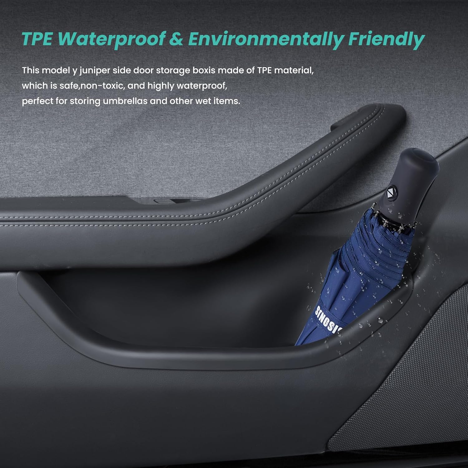 2025 2026 Model Y Juniper Door Side Storage Box (Emergency Button Safety) 4PCS Full-Cover TPE Waterproof Front and Rear Door Side Organizer for Refresh Model Y Juniper Interior Accessories