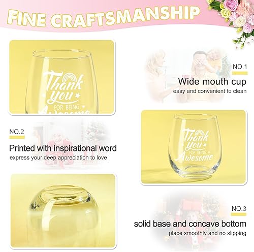 Miniatura 4 de Tioncy 6 copas de vino inspiradoras sin tallo de 12 onzas, regalos de agradecimiento para mujeres, agradecimiento por ser increíble, regalo de
