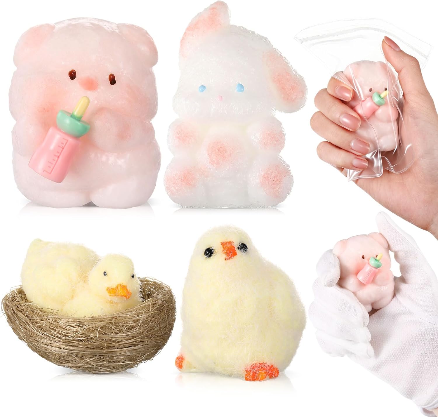 4 Pcs Easter Pinch Farm Animals Kit Cute Pig Soft Fidget Squeeze Duck Stress Relief Kawaii Rabbit Funny Chick Ideal Memorial Easter Gift for Animal Lovers Adult Fun