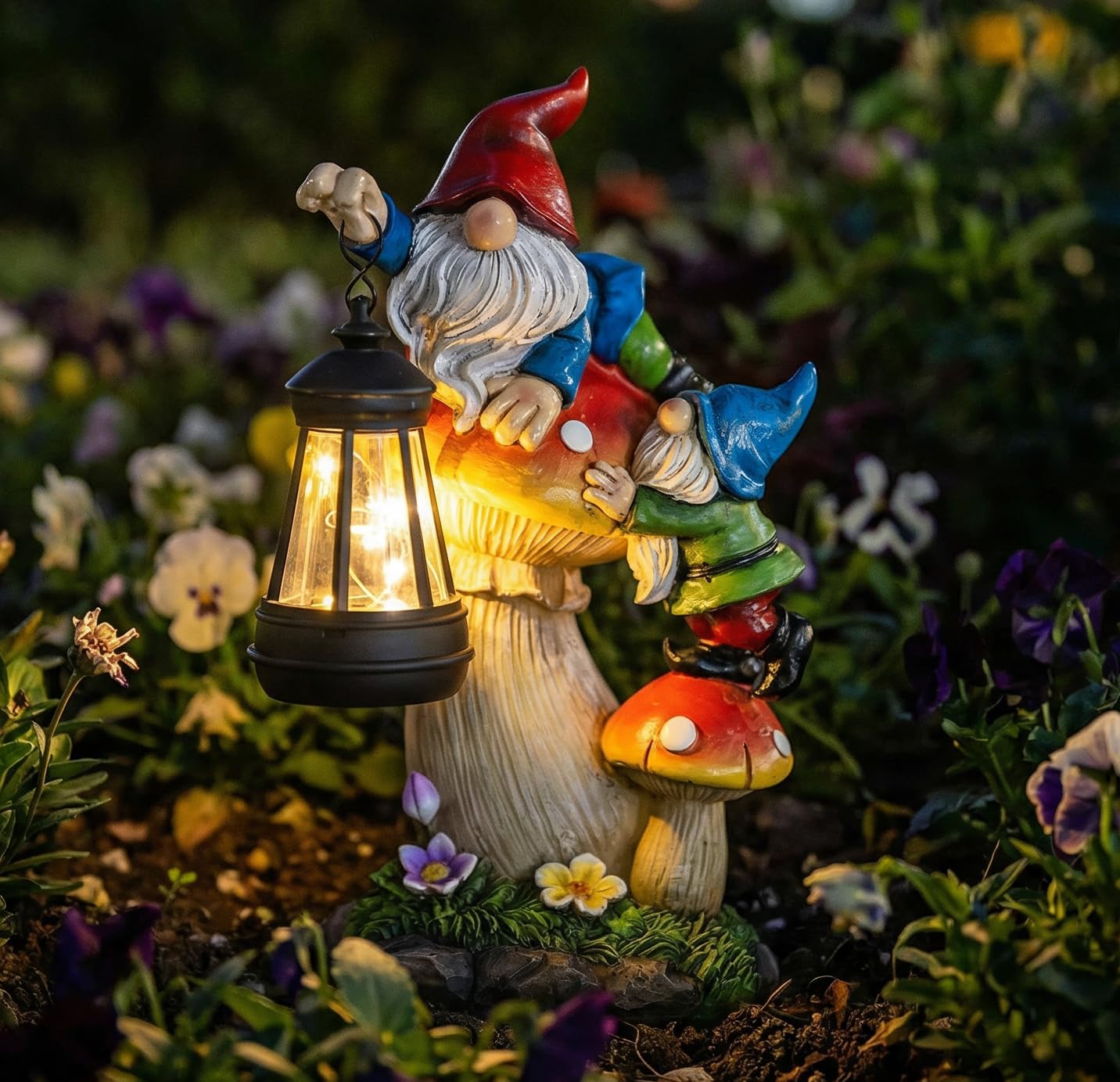 C&Y&G&X Solar Garden Gnome Statue - Waterproof Outdoor Mushroom Decor with Solar Lantern LED Lights for Yard, Lawn, Patio - Ideal Gifts for Mom Grandm - Image 7