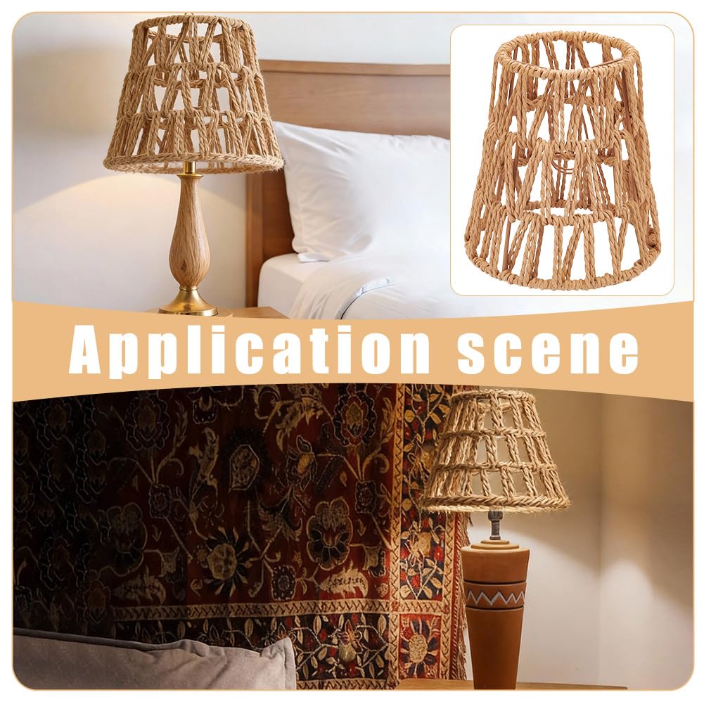 UNICRAFTALE 6 Pièces Abat Jour de Lustre en Papier à Clip Mini Luminaires Tressés Artisanal 5.51x5.91 pouces/14x15 cm Marron Selle Conique Tissés pour Ampoule Bougie Lampes de Table Murale