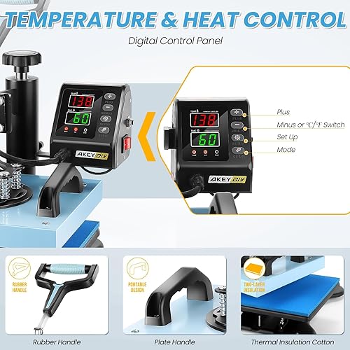 Miniatura 3 de WHUBEFY Prensa de calor, máquina de prensa de camisas de 12 x 10, máquina de prensa de calor digital preciso con control LCD, máquina de