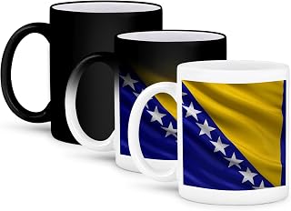 3dRose Flag Of Bosnia And Herzegovina Waving In The Wind Magic Transforming Mug, 11 oz, Black/White