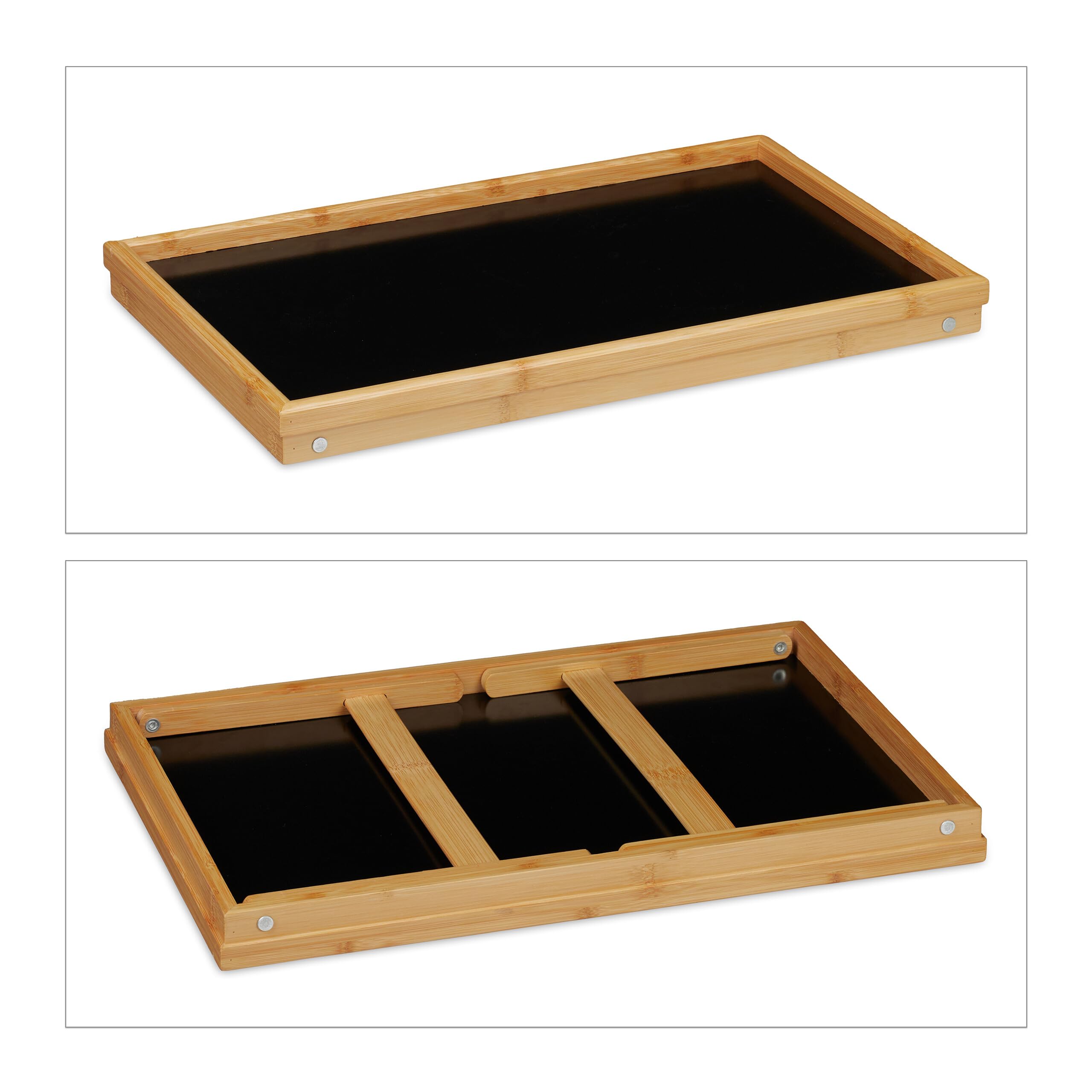Relaxdays Vassoio Colazione a Letto, Tavolino bambù, Gambe Richiudibili Bordo Rialzato 23 x 61,5 x 31 cm, Marrone Nero