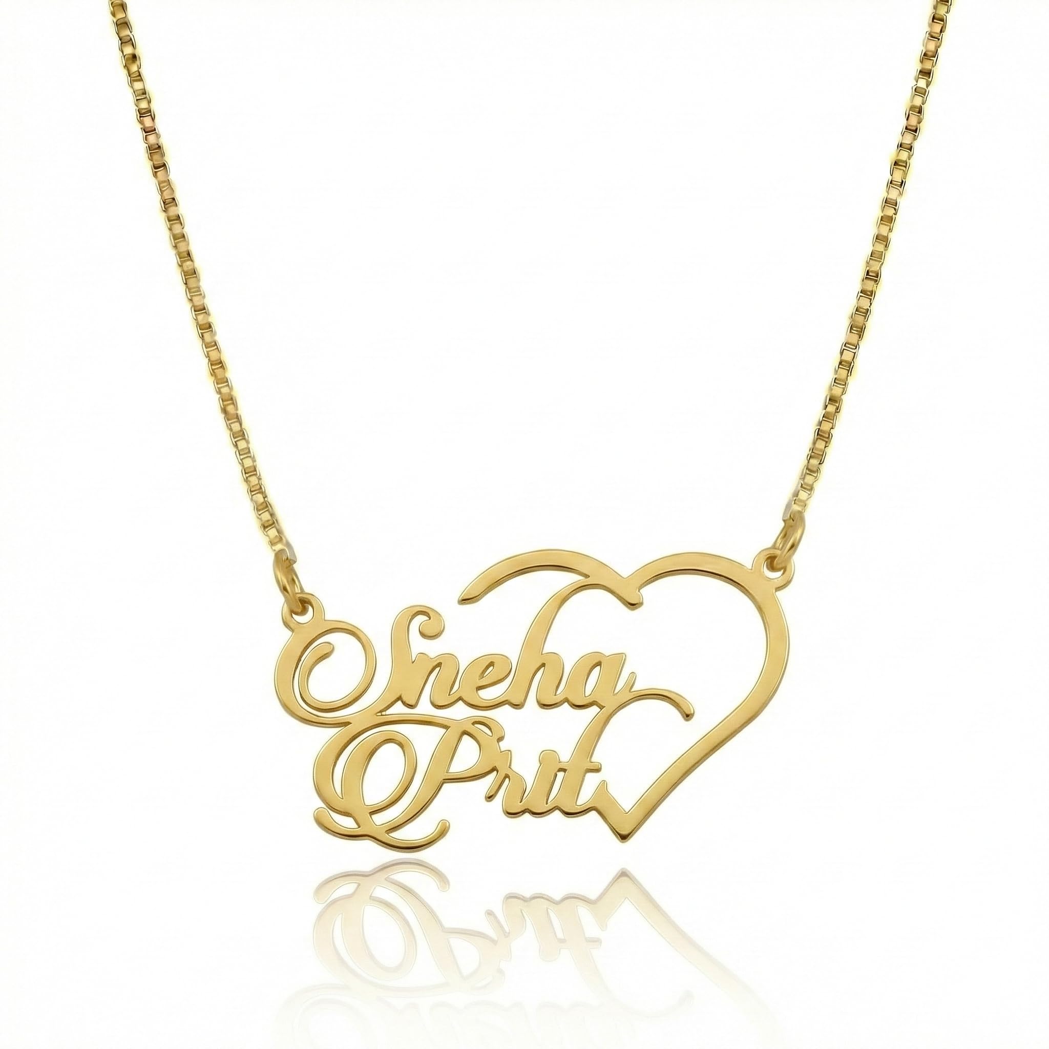 Half Heart Couple Name Necklace Personalized Golden Chain with Two Names for Couples-image-43