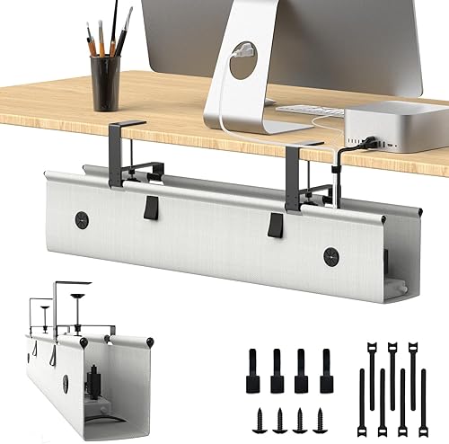 Miniatura 9 de Bandeja de organización de cables para debajo del escritorio, organizador de cables sin taladros de 30 pulgadas con base reforzada antidesgarro,
