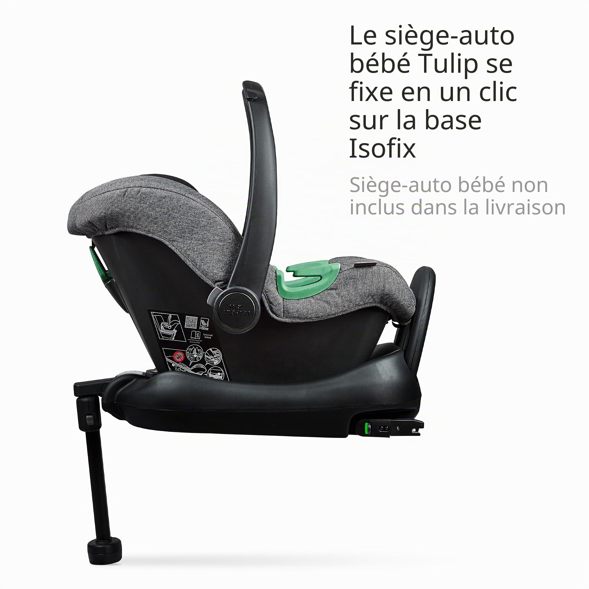 ABC Design Isofix Base Tulip - Base pour le siège auto pour bébé Tulip - pied d'appui réglable en hauteur - indicateur de couleur pour une installation correcte