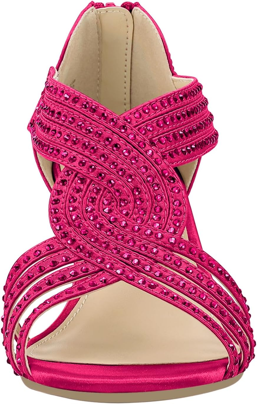 PIZZ ANNU Women's Diana Low Wedge Sandals Sparkly Rhinestone Open Toe Fashion Dress Shoes for Woman Lady in Bridal Dance Evening - Image 6