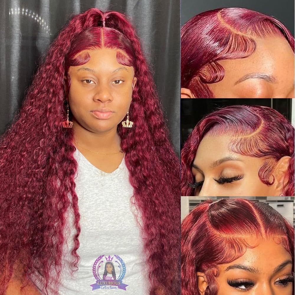 26 Inch Deep Wave Burgundy Lace Front Wigs Human Hair Wigs