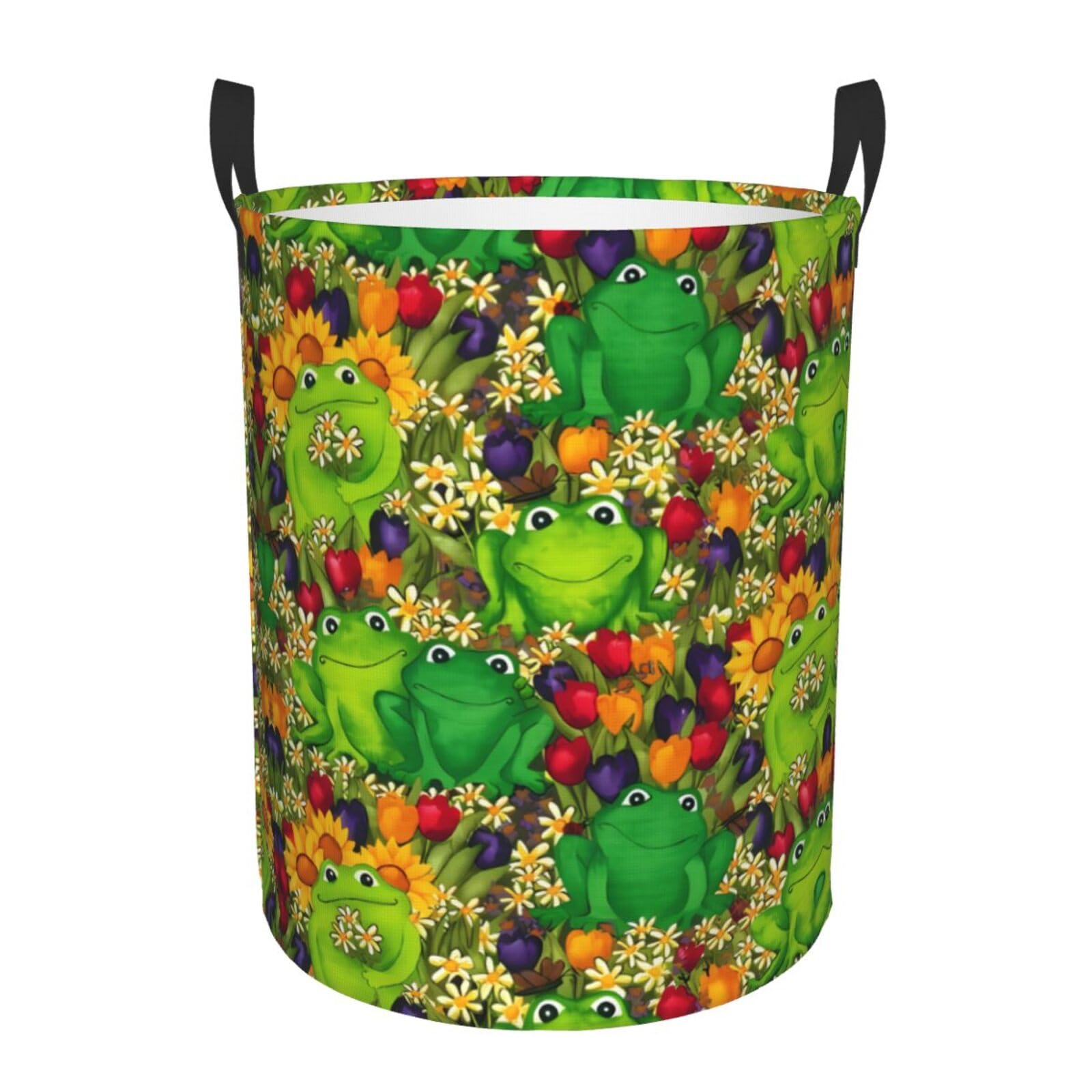 M Circular Hamper Cartoon frog Print for Dirty Clothes