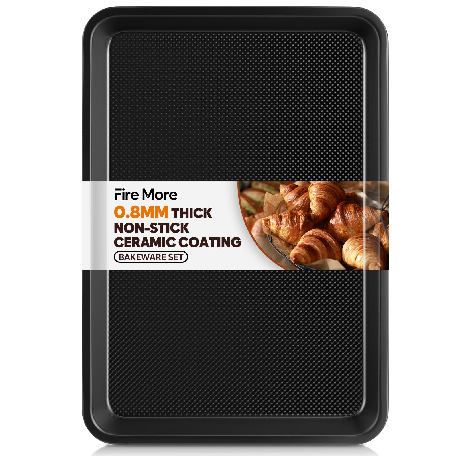 Fire More Carbon Steel Baking Tray - 38.9 x 27.7 x 2.5 cm Non-Stick Oven Tray for Baking & Cooking, 0.8mm Thick Sheet Pan Easy to Clean