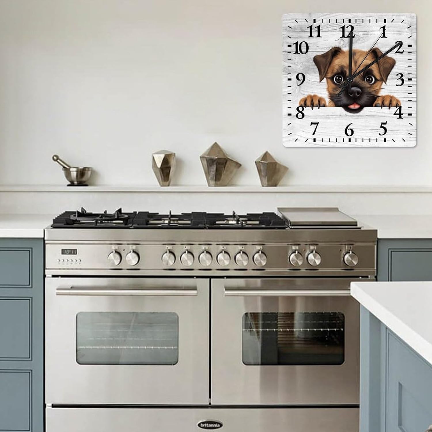 Border Terrier Wood Wall Clock Doggy Dog Owner Numeral Clocks 15in Silent Non-Ticking Battery Operated Funny Round Wall Clock Decoration for Home Living Room Bedroom
