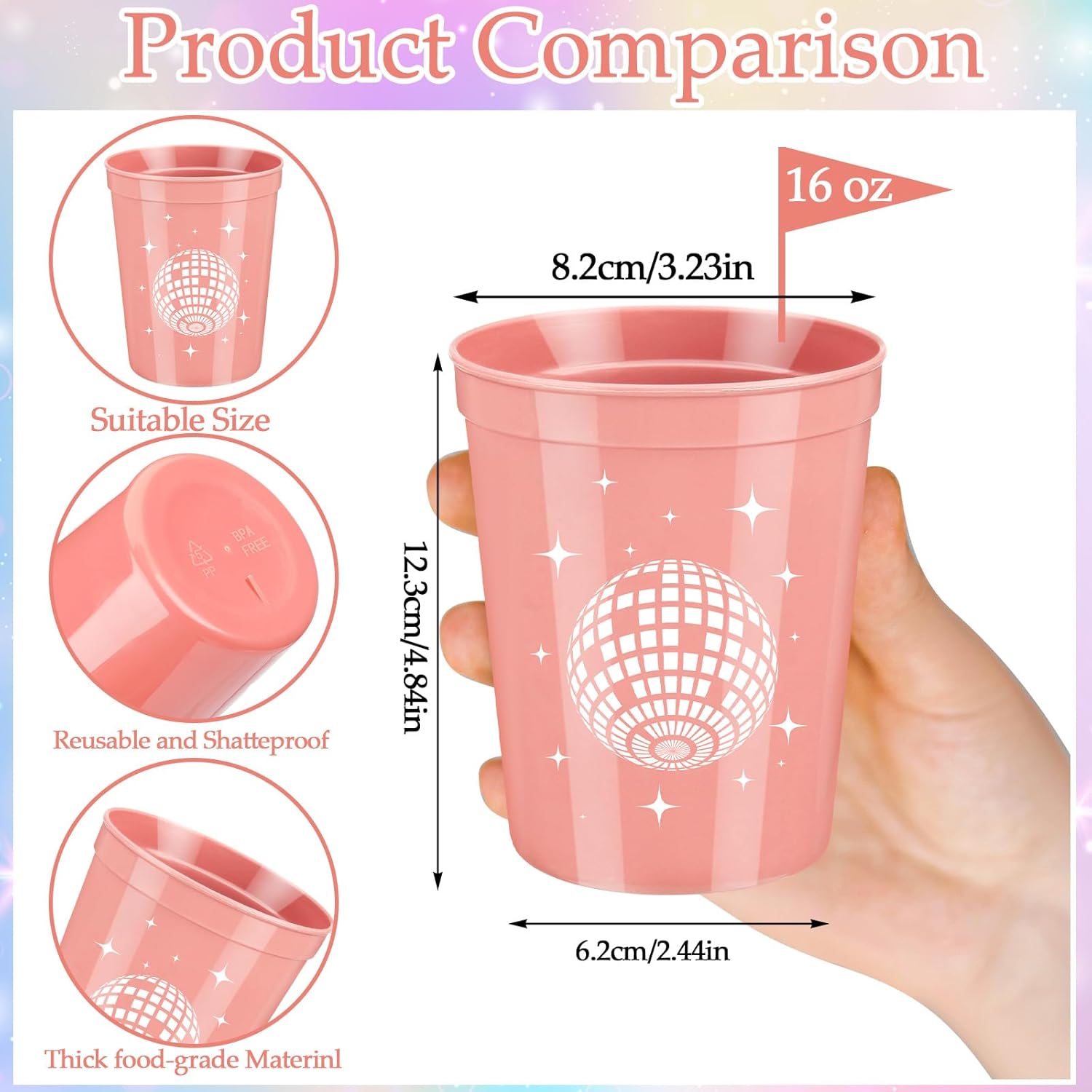 Norme 16 Pcs Groovy Retro Bachelorette Party Decorations Cups 16 oz Reusable Hippie Boho Party Plastic Cup 70s Bridal Shower Bulk Dazed and Engaged Bachelorette Drinking Drinkware Supplies Favor - Image 4