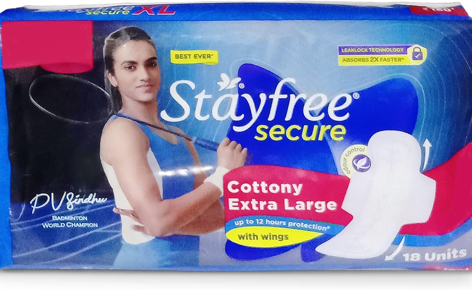 Secure Cottony Sanitary Pads For Women With Wings - Extra Large, Pack of 18