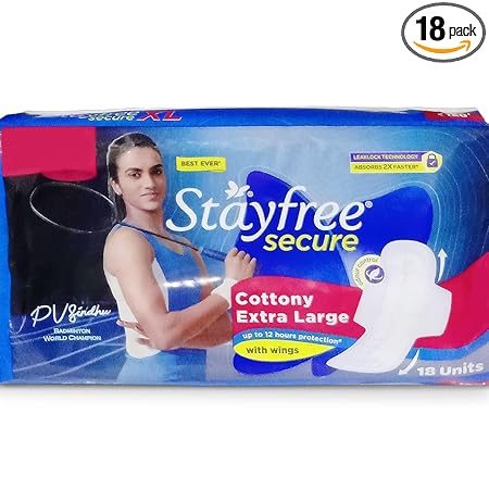 Stayfree Secure Cottony Sanitary Pads For Women With Wings - Extra Large, Pack of 18