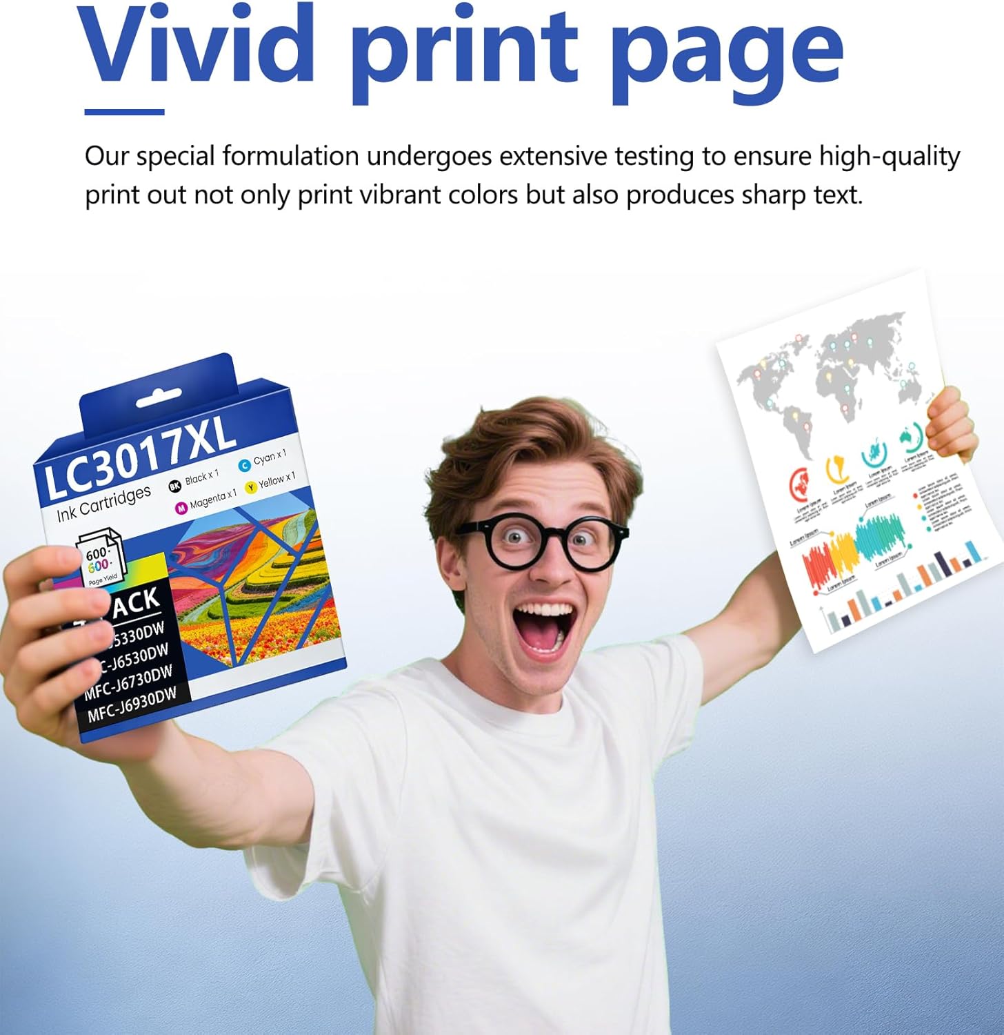 LC3017 XL Ink High Yield Color Ink Cartridges 4-Pack Each LC3017BK LC3017C LC3017M LC3017Y Replacement for Brother LC3017 Ink Cartridges for MFC-J5330DW MFC-J6530DW MFC-J6930DW Printer (BK/C/M/Y)