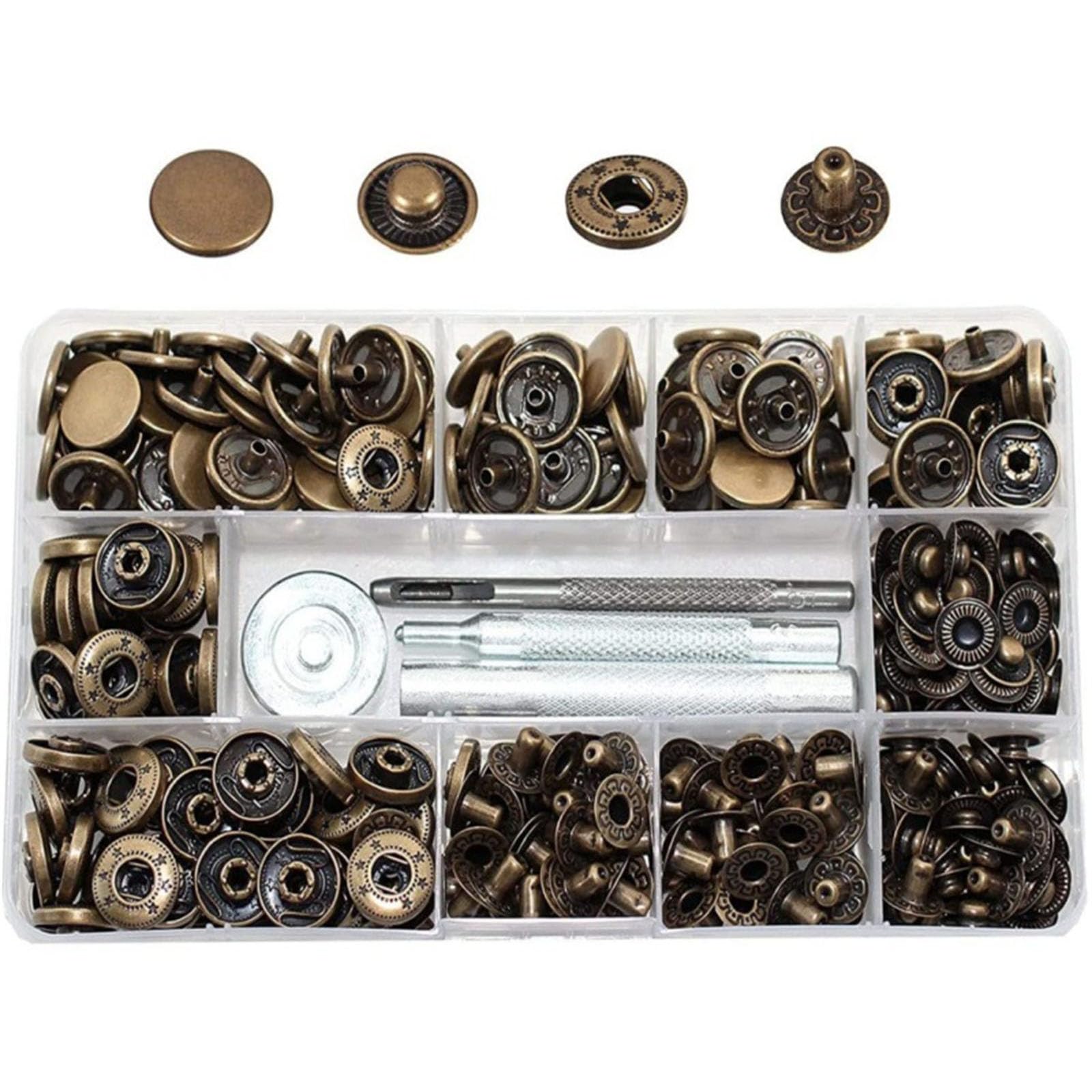 Tsophreniq 50Sets Metal Button Fasteners Set 15mm Stainless Steel Press with Setting Tool for Garments Repair Sewing Project Set