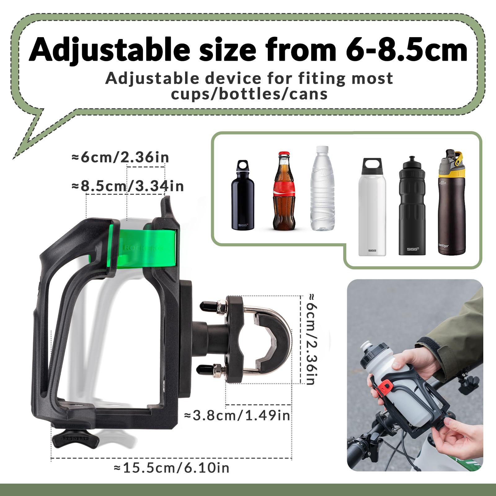 ROCKBROS Bike Water Bottle Holder Lightweight Bicycle Drinks Holder 360Rotation Cycling Water Bottle Cage for Road Mountain Bikes Strong Cup Holder Fits Bottles With 6~8.5cm Diameters - Image 2