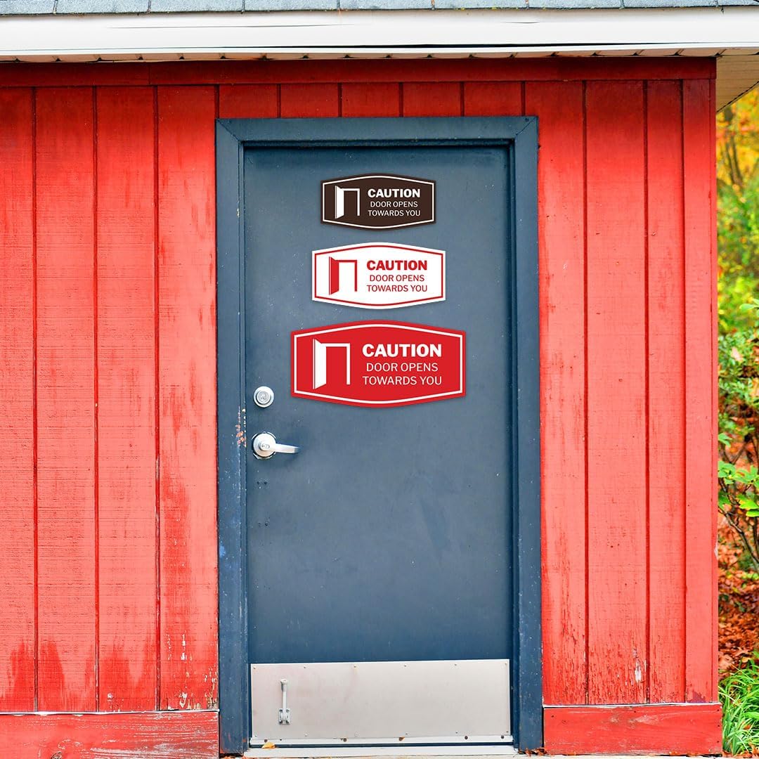 Signs ByLITA Fancy Caution Door Opens Towards You Sign (Brushed Silver) - Small (5 Pack)