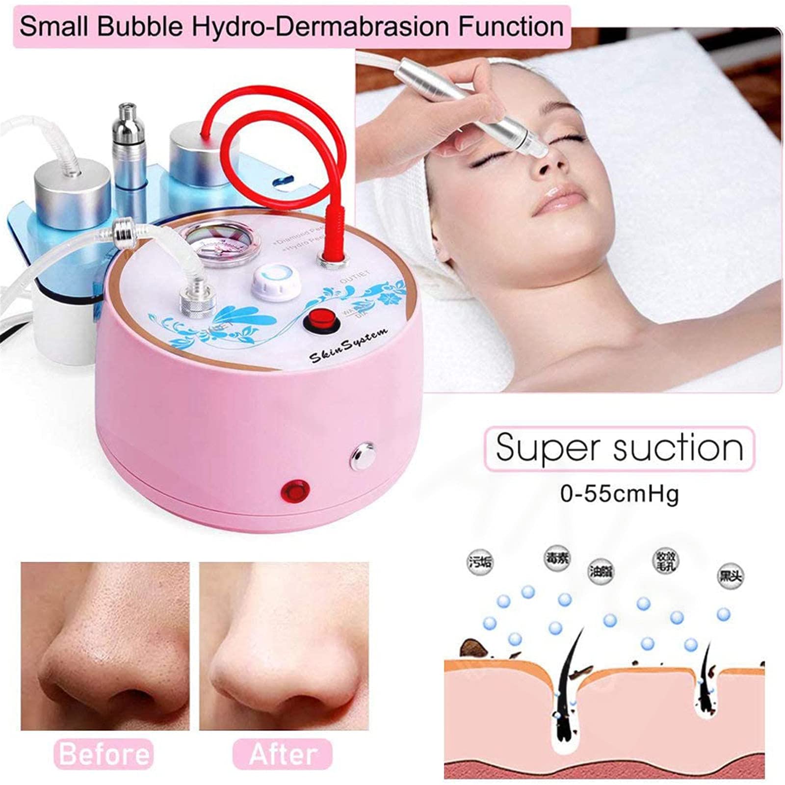 Machine De Dermabrasion Diamantée 2 En 1, Petite Bulle Machine De Microdermabrasion Au Diamant Rajeunissement De La Peau Machine De Beauté De Resserrement De La Peau De Lifting
