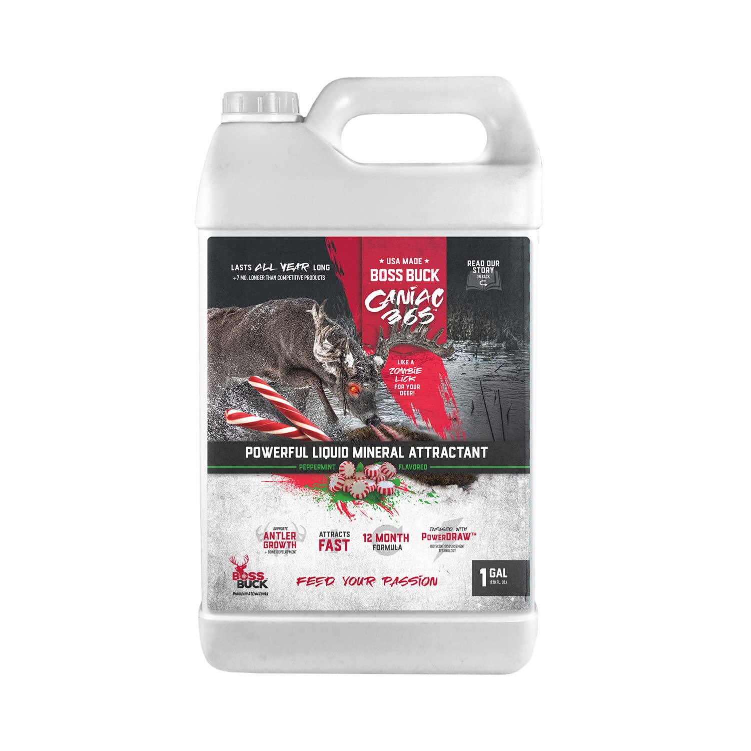 Boss Buck Caniac 365 Liquid Mineral Deer Attractant | Bio-Active Flavored Powerful Mineral Feed Supplement for Deer